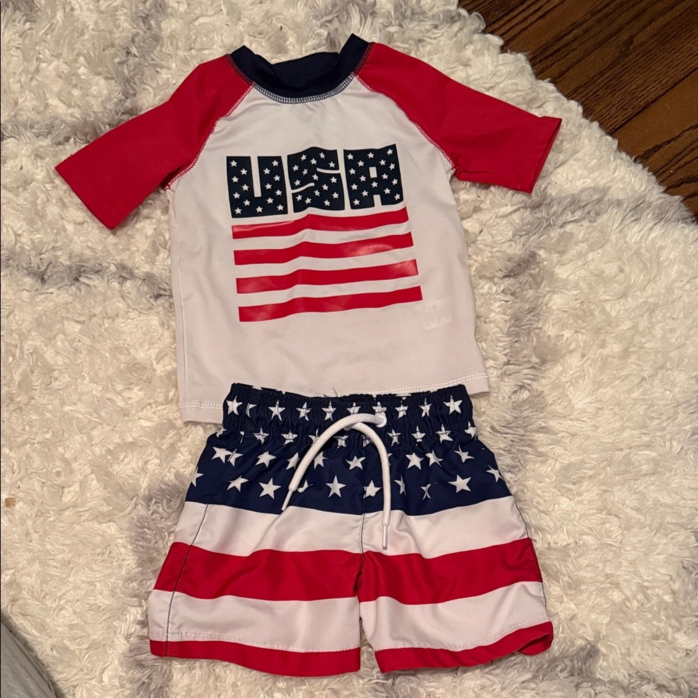 The Children's Place Red, White & Blue USA Rash Guard Swim Set
